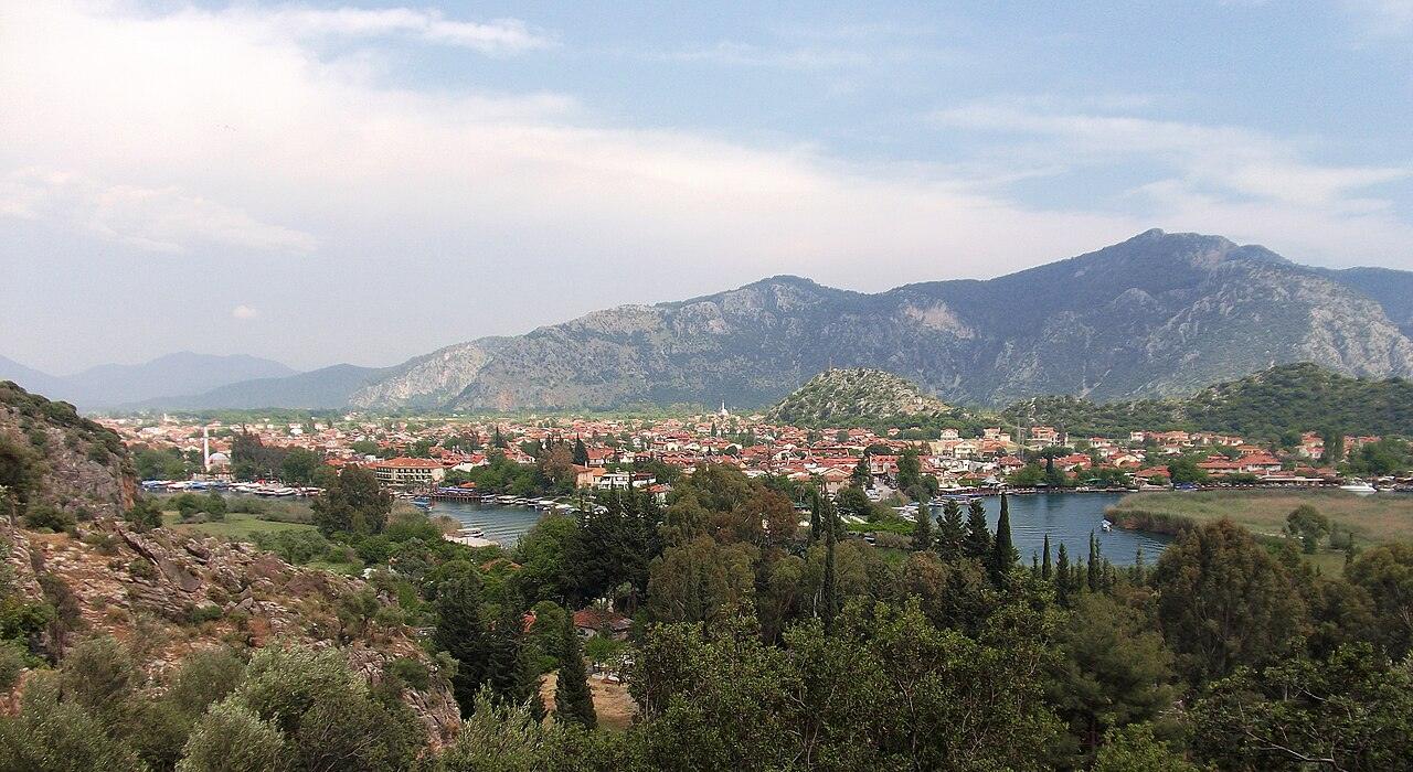 Dalyan town and river viewed from the Lycian rock tombs