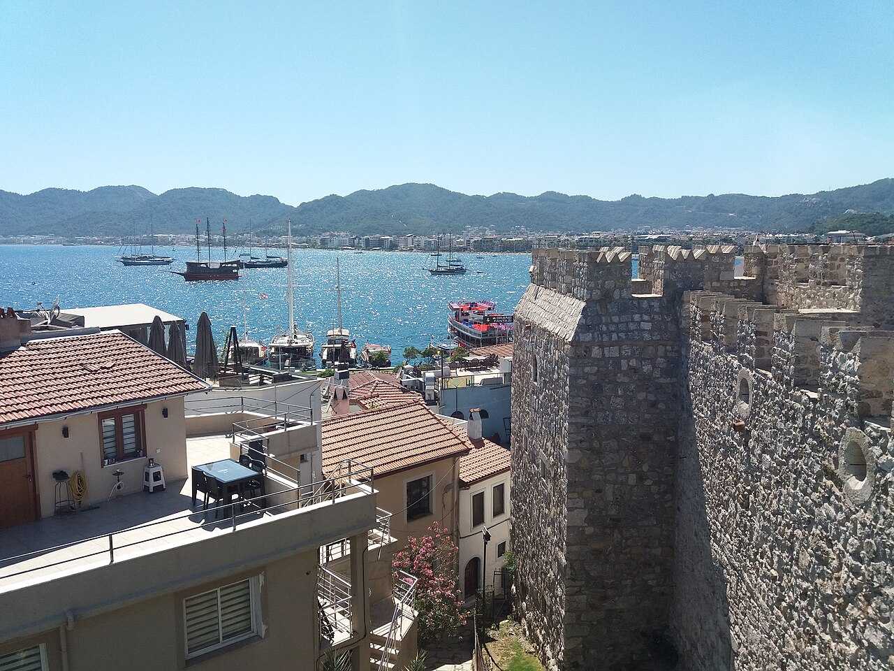 Marmaris Bay and castle wall viewed from Marmaris Castle